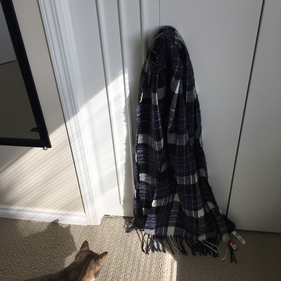 Blue and gray plaid blanket scarf - Picture 2 of 2